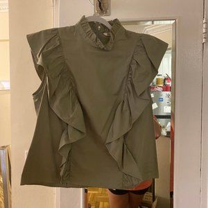 ZARA - olive ruffled sleeveless top